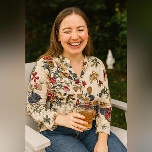 Coofandy beautiful botanical fall blouse. 95% cotton 5% hemp Size 3xl  E4